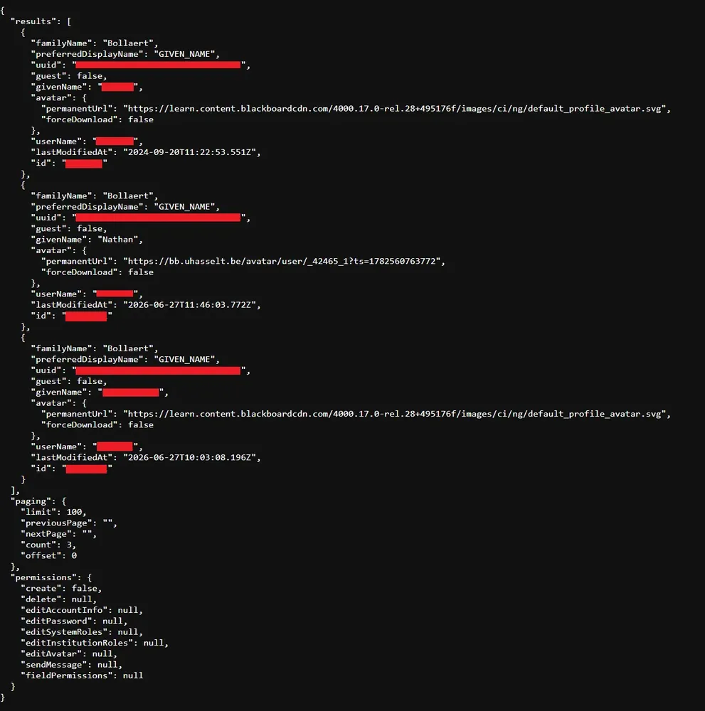 Blackboard API analysis